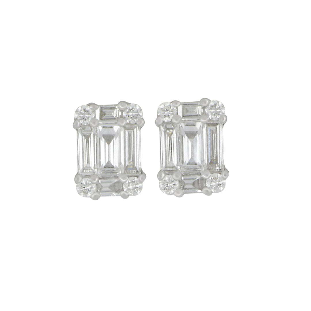 18k White Gold Round and Baguette Mosaic Stud Earrings, D=0.62tw GH/SI-VS