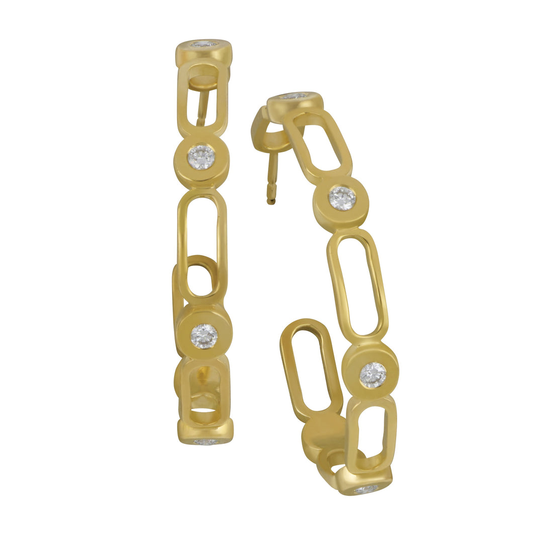 Michael M 14 karat yellow gold bezel set diamonds 0.26ctw GH/SI connection 29mm hoop earrings