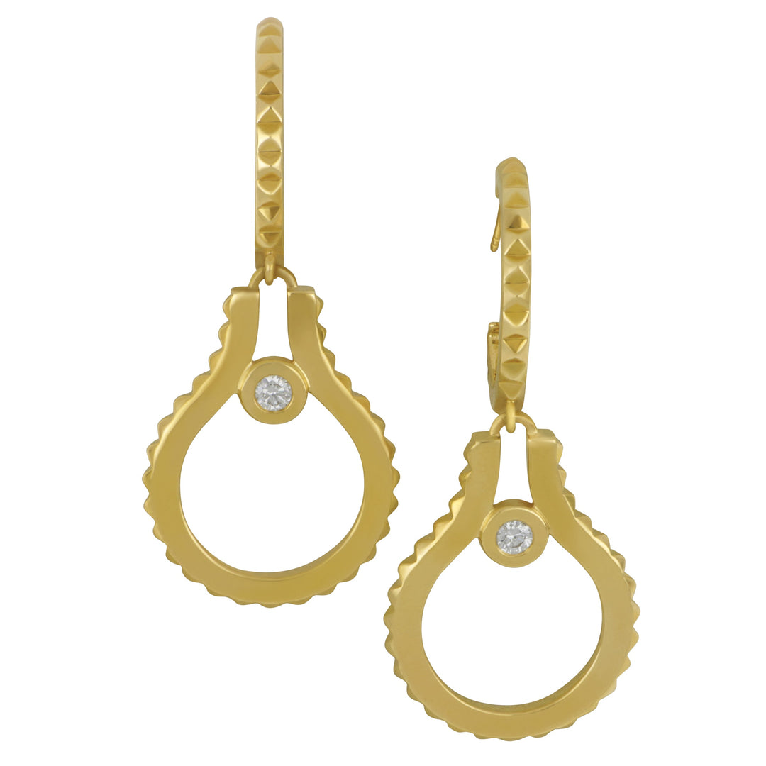Michael M 14 karat yellow gold mini signature MM tetra 2 diamonds 0.09ctw GH/SI drop earrings
