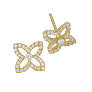 14 karat Yellow Gold Small Open Flower Diamond earrings, D=0.55tw GH/SI1