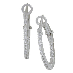 14 karat white gold IN/OUT shared prong diamonds 0.45ctw GH/SI 0.60" hoop earring omega back
