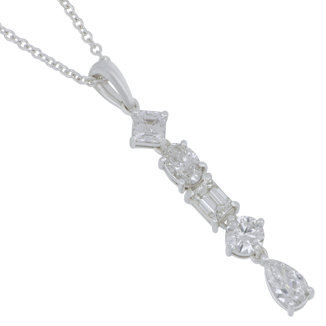 Norman Silverman 18 karat white gold princess, oval, emerald cut, round and pear shaped diamonds 1.25ctw HI/SI-VS pendant on 16