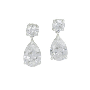 Norman Silverman 18 karat white gold 2 round diamonds 0.60ctw and 2 pear shape diamonds 2.42ctw D/SI1 GIA certified drop earrings