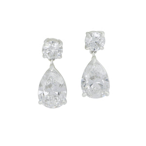 Norman Silverman 18 karat white gold 2 round diamonds 0.60ctw and 2 pear shape diamonds 2.42ctw D/SI1 GIA certified drop earrings
