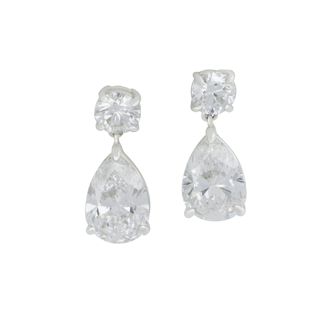 Norman Silverman 18 karat white gold 2 round diamonds 0.60ctw and 2 pear shape diamonds 2.42ctw D/SI1 GIA certified drop earrings