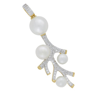 14 karat Yellow Gold Diamond and Freshwater Pearls 4.5-8.5mm Coral Pendant, D=0.27tw