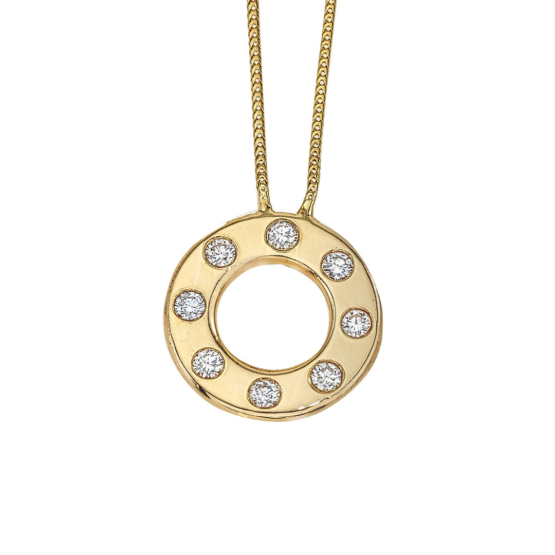 DA Gold 14 karat yellow gold Open Circle Diamond Necklace 16", D=0.40tw