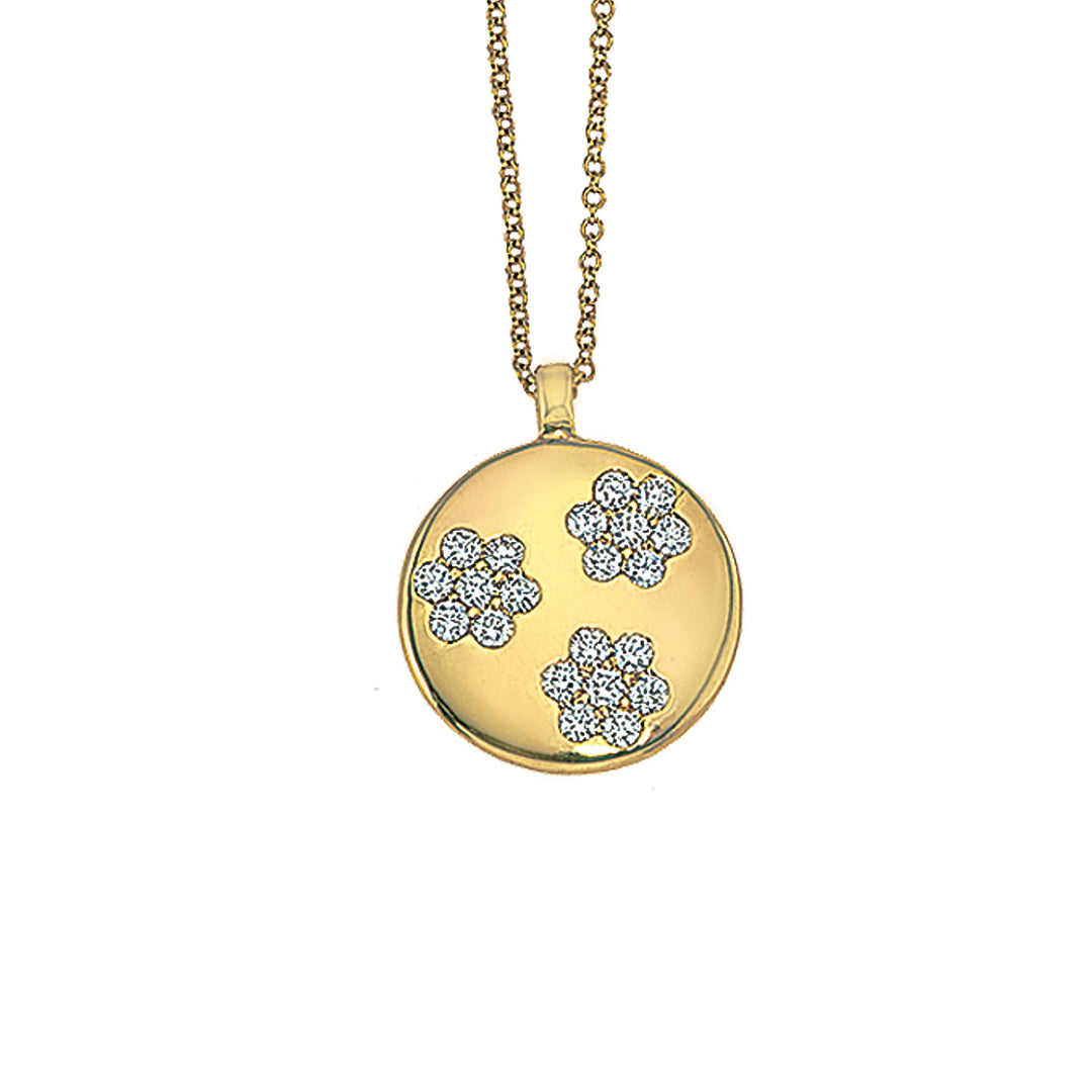 DA Gold 14 karat yellow gold Round three Diamond Flower Pendant 18", D=0.65tw