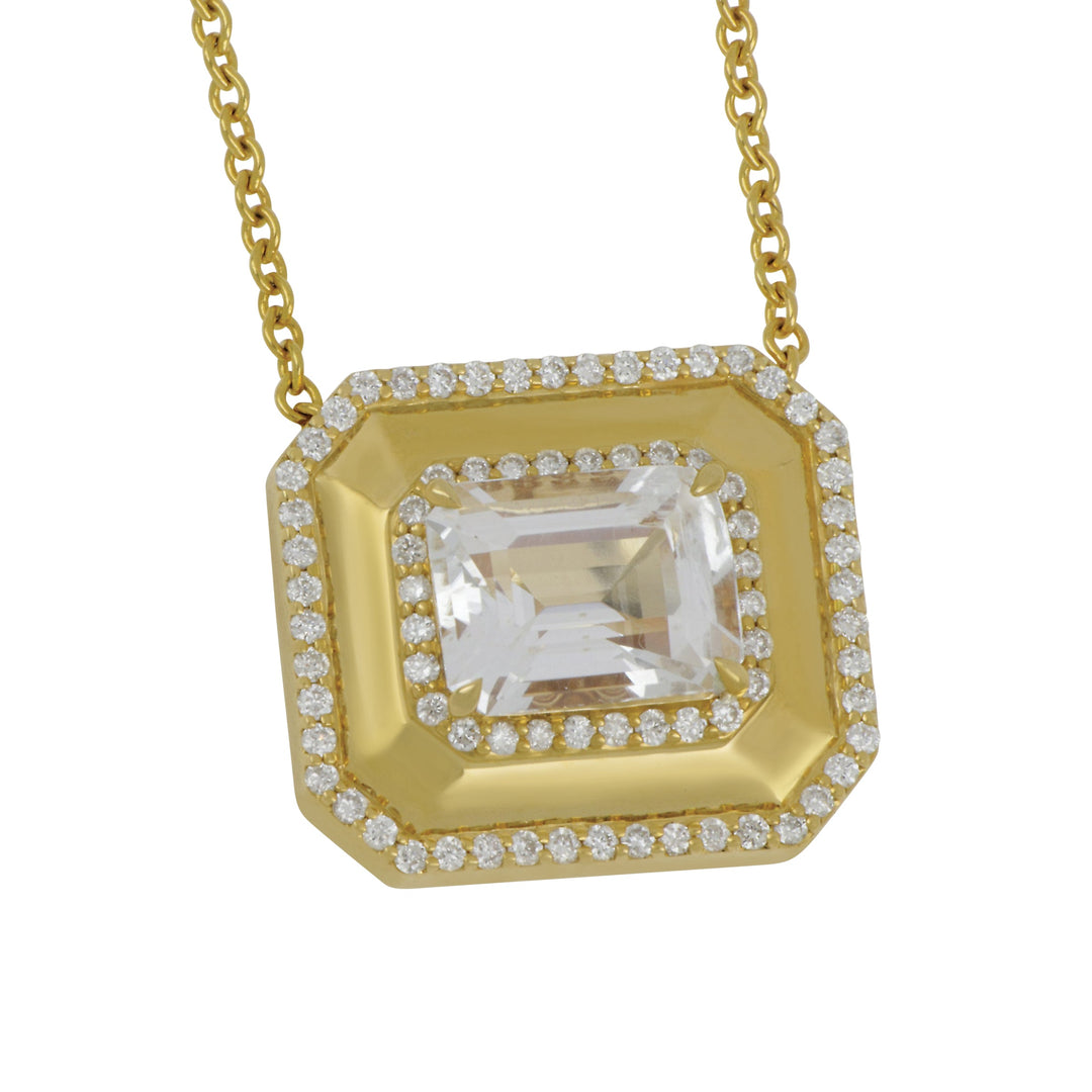 SYNA 18 karat Yellow Gold Octa Rock Crystal Quartz and Champagne Diamond Necklace 18", QTZ=2cts CH D=0.35tw
