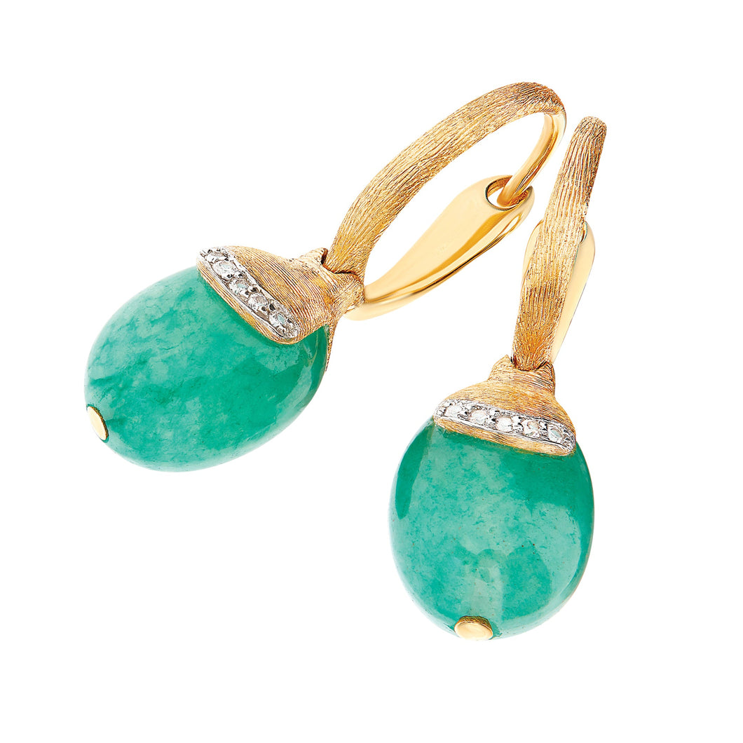 Nanis 18 karat Yellow Gold Small Green Adventurine and Diamond Amazonia Amulet Drop Earrings