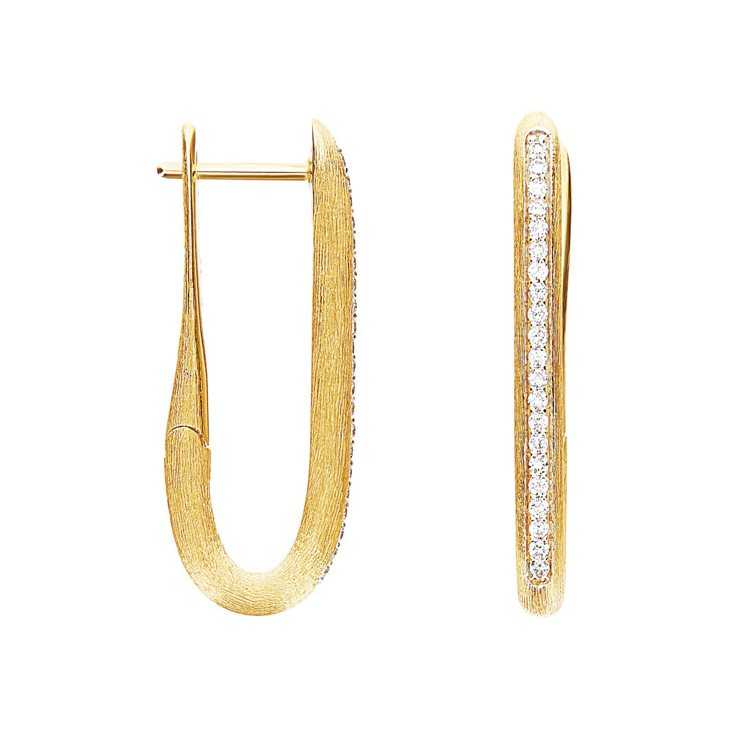 Nanis 18 karat yellow gold Libera hand engraved Diamond medium Hoop Earrings, D=0.21tw