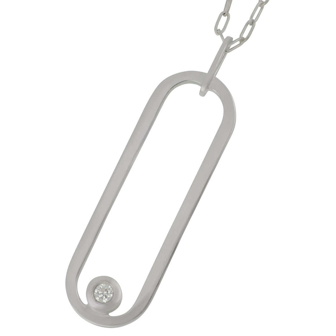 Michael M 14 karat white gold diamond 0.08ct GH/SI longline link pendant on 30" chain