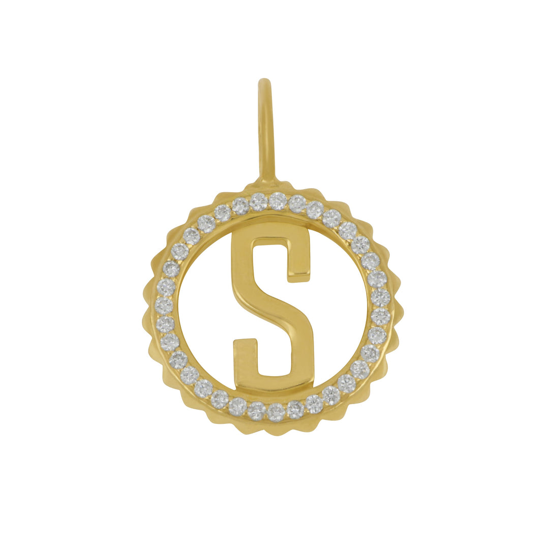 Michael M 14 karat yellow gold pave tetra initial "S" diamond 0.15ctw GH/SI 15mm charm