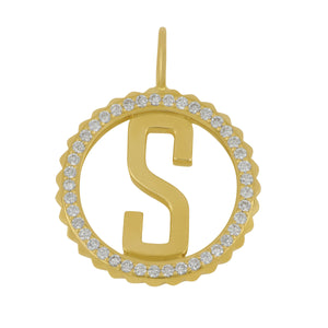 Michael M 14 karat yellow gold pave tetra initial "S" diamond 0.30ctw GH/SI 20mm charm
