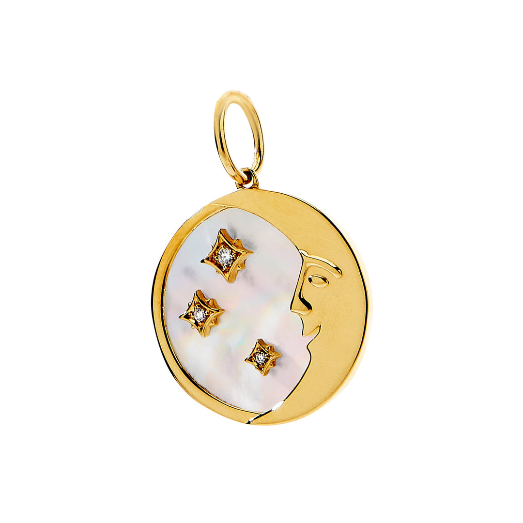 SYNA 18 Karat Yellow Gold Mother of Pearl and Diamond Pendant, MOP=6.40ct, D=0.02tw