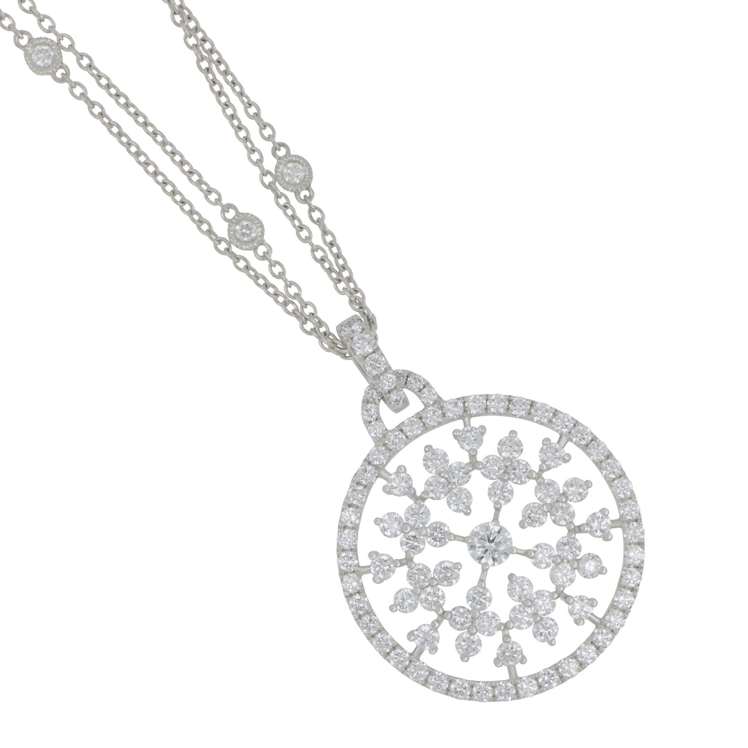 18k White Gold Small Round Diamond 2.31ctw G/VS Medallion Pendant on Double Chain 16-18" Adjustable