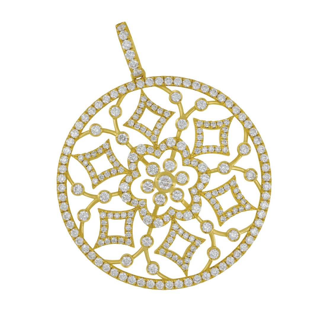 18 karat yellow gold large diamond 3.04ctw GH/SI medallioan pendant with out chain