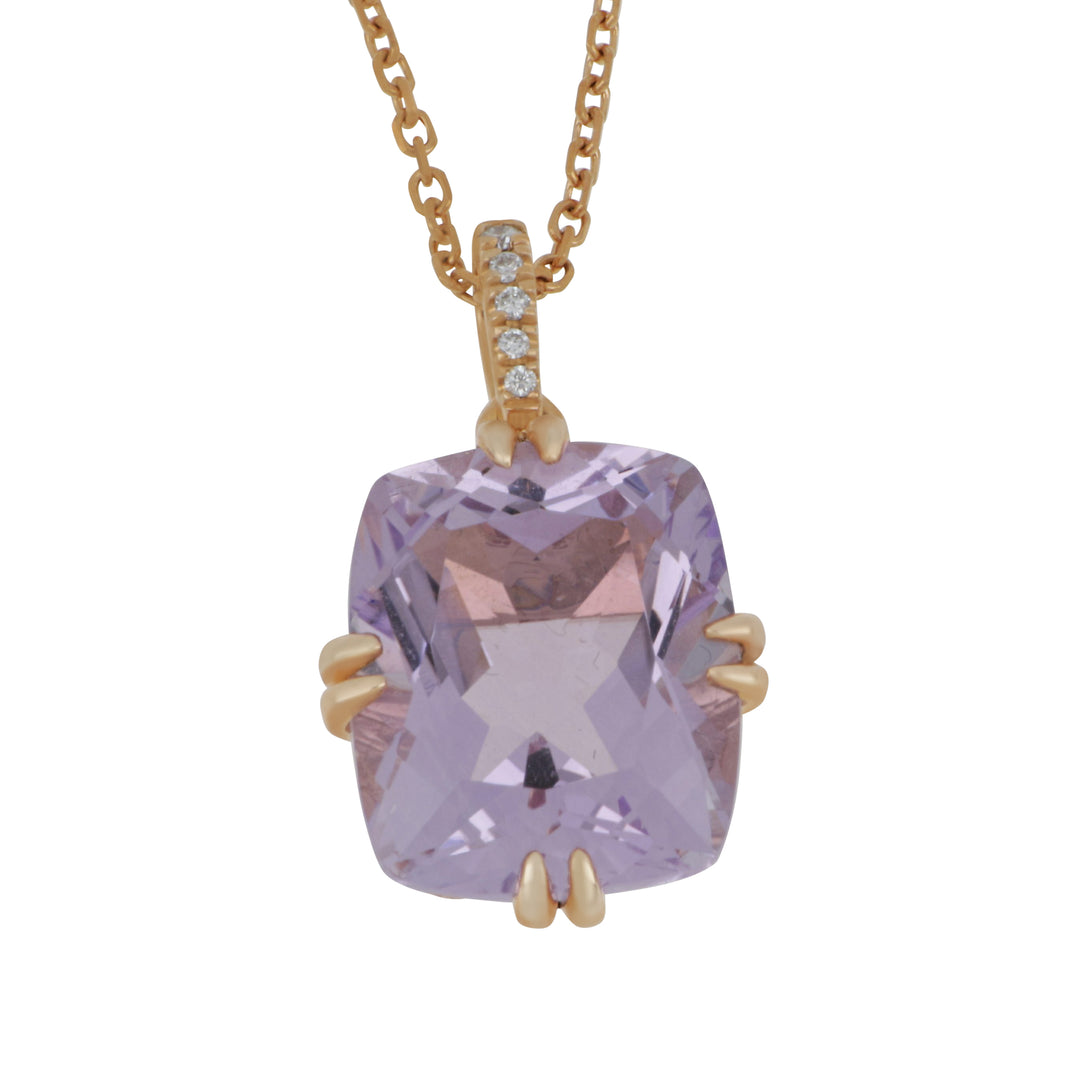 14k Rose Gold Cushion Pink Amethyst & Diamond Pendant 16" Pk Amy=5.40ct D=0.03ct GH/SI Supports Captains for Clean Water
