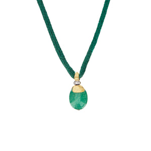 Nanis 18 karat Yellow Gold Small Green Adventurine and Diamond Amazonia Amulet Pentdant on Silk cord