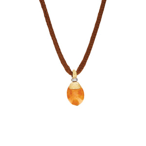 Nanis 18 karat Yellow Gold Small Orange Adventurine and Diamond Petra Amulet Pentdant on Silk cord