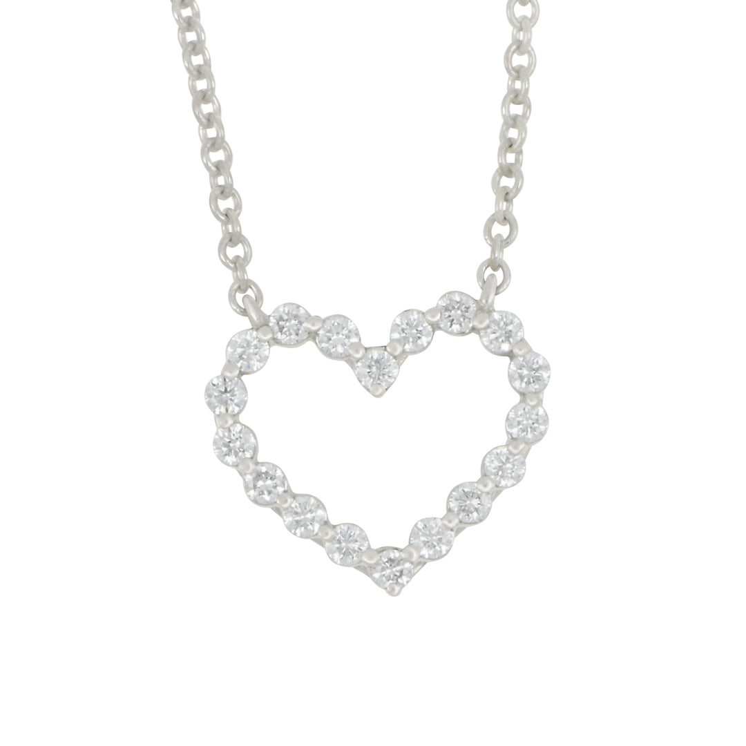 14k White Gold Small Diamond Open Heart Necklace 16-18" Adjustable, D=0.25tw GH/SI