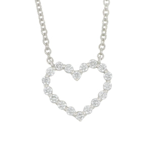 14 karat White Gold Small Diamond Open Heart Necklace 16-18" adjustable, D=0.25tw GH/SI