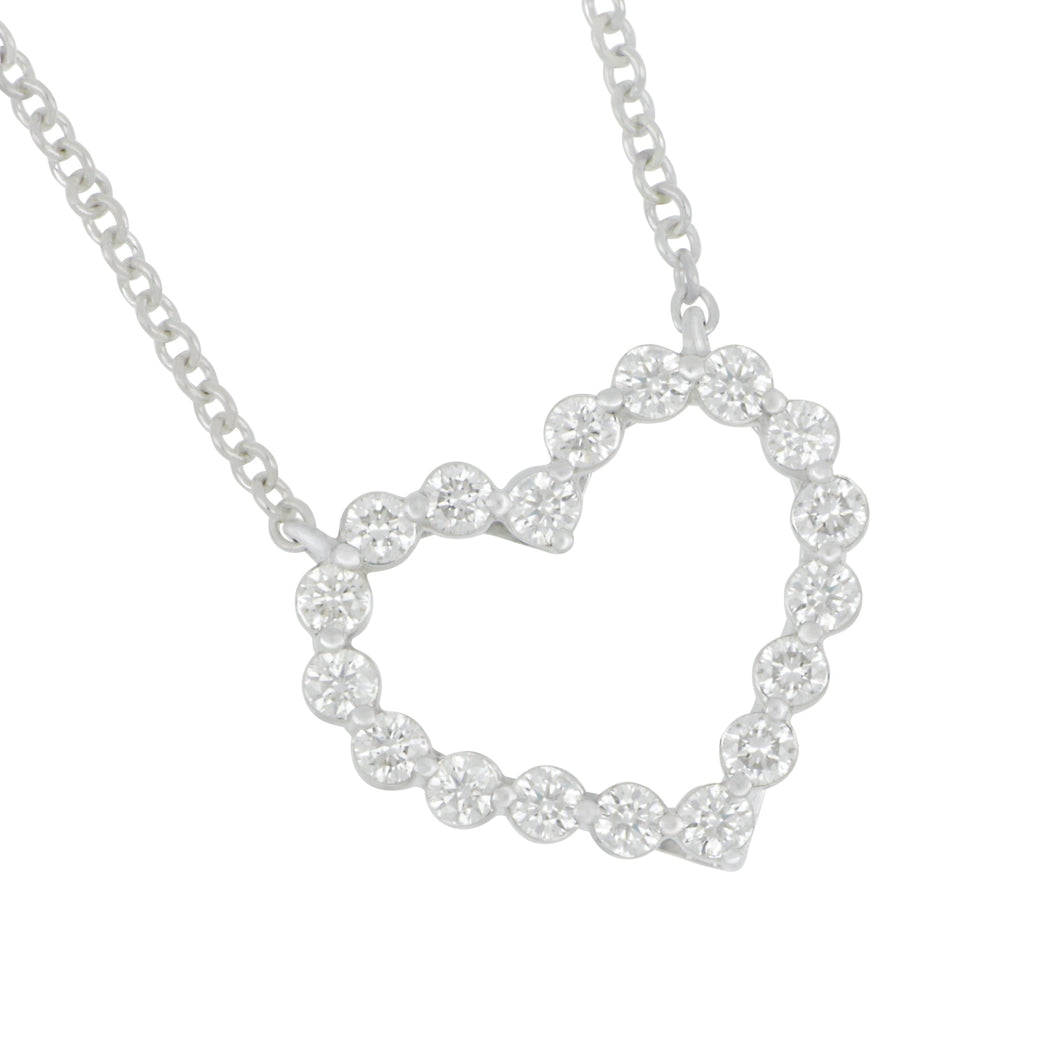 14 karat White Gold Medium Diamond Open Heart Necklace 16-18