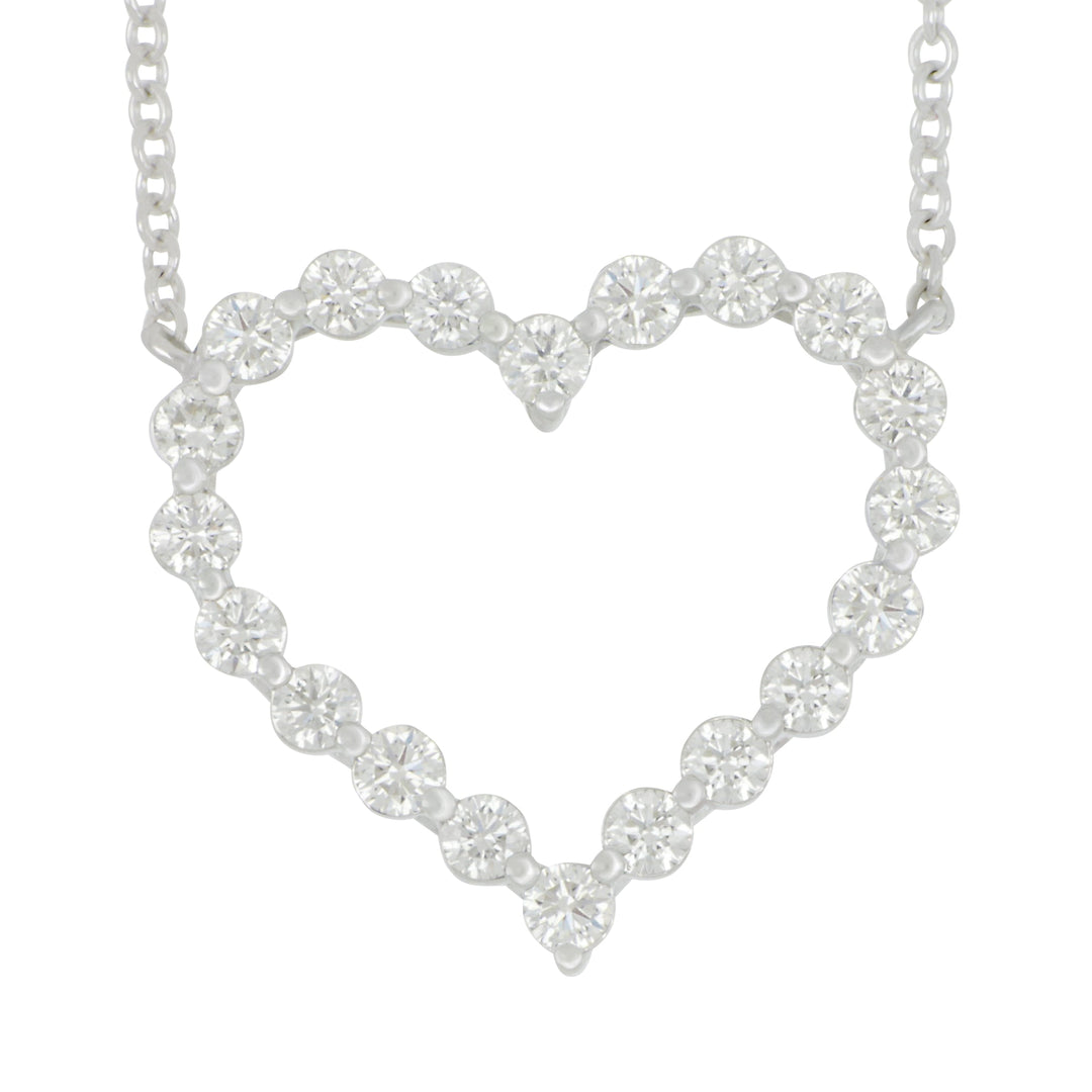 14k White Gold Large Diamond Open Heart Necklace 16-18" Adjustable, D=0.72tw GH/SI