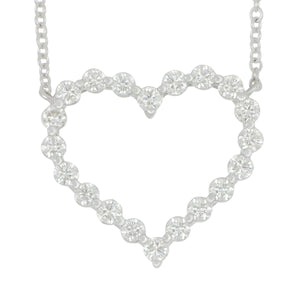 14 karat White Gold Large Diamond Open Heart Necklace 16-18" adjustable, D=0.72tw GH/SI