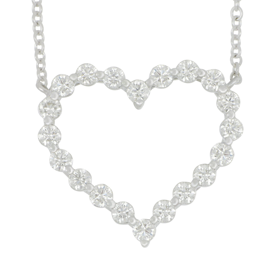 14 karat White Gold Large Diamond Open Heart Necklace 16-18