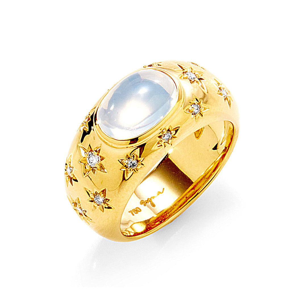 SYNA 18 Karat Yellow Gold Moon Quartz and Diamond Ring, MQ=2.00ct, D=0.20tw