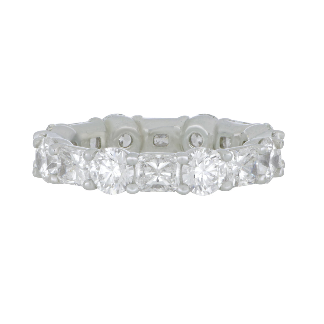 Platinum alternating radiant and round 16 diamonds 4.58ctw FG/VS-VVS prong set eternity band size 6.5