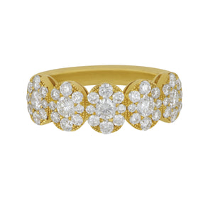 18 karat yellow gold 5 oval halo diamond 1.39ctw GH/SI ring size 6.5