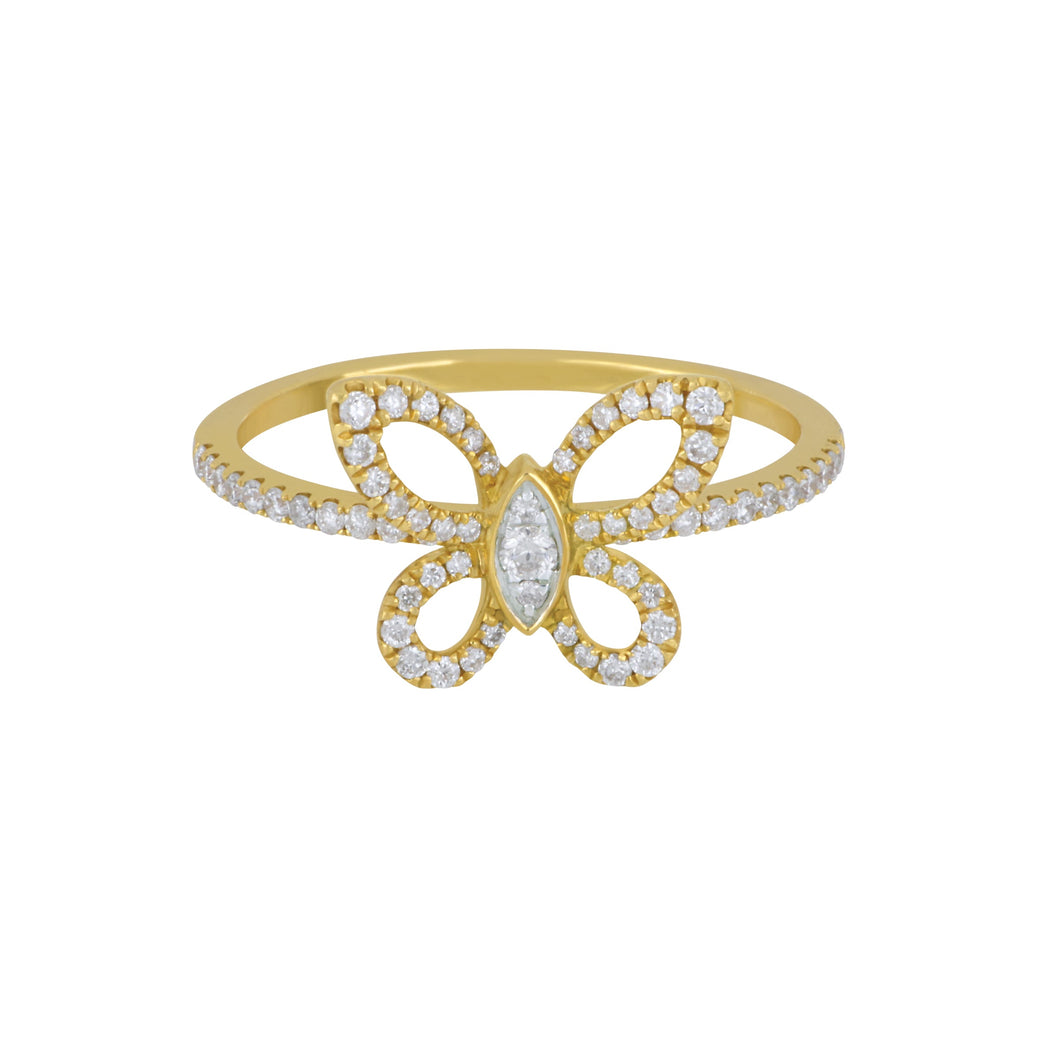 18 karat Yellow Gold Diamond Open Butterfly Ring Size 6.5, D=0.30tw GH/SI