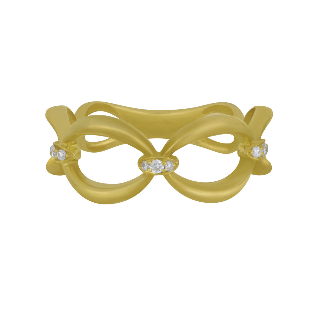 14 karat Yellow Gold Graduated Open Oval Link with Diamod Bar Ring size 7, D=0.08tw GH/SI