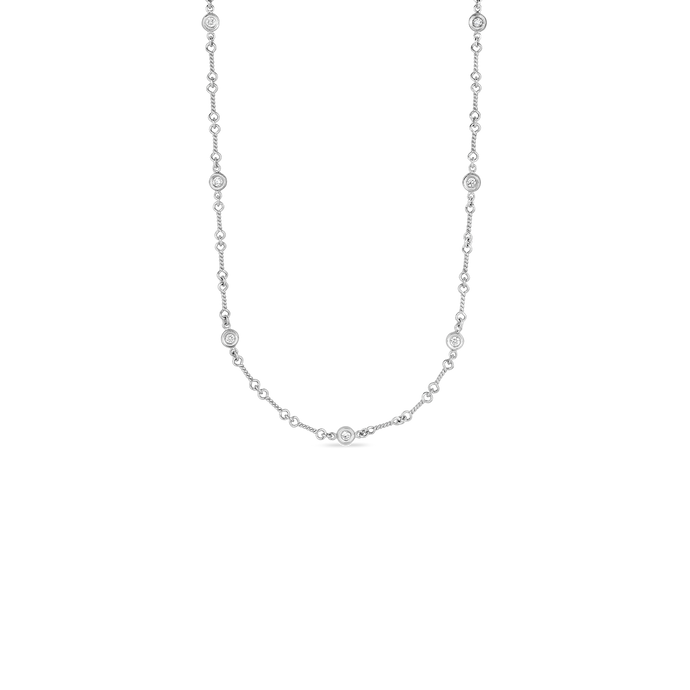 Roberto Coin 18 karat white gold diamond by the inch 7 station dog bone necklace 18