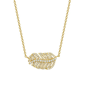 Sloane Street 18 karat yellow gold Small East/West Diamond Feather Necklace, D=0.25ctw G/SI