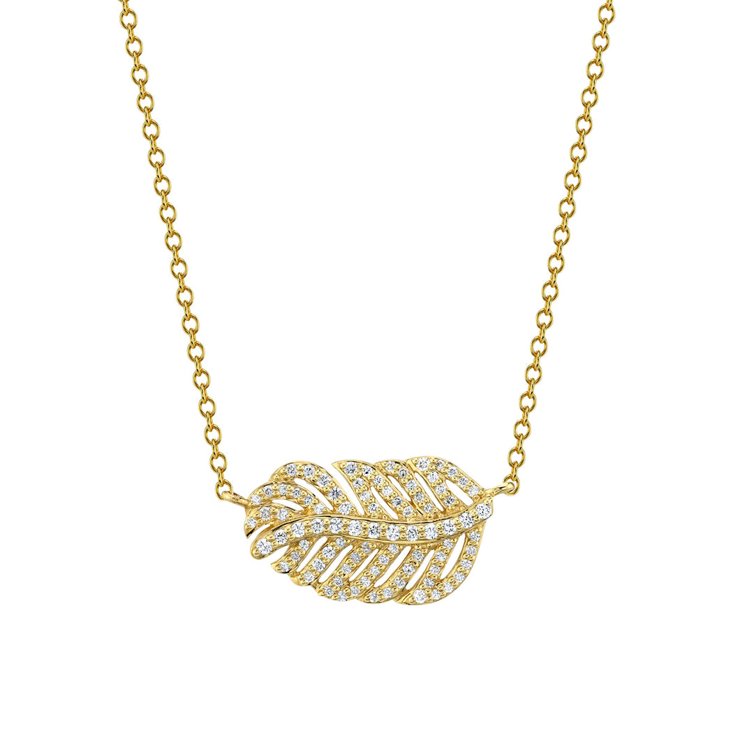 Sloane Street 18 karat yellow gold Small East/West Diamond Feather Necklace, D=0.25ctw G/SI