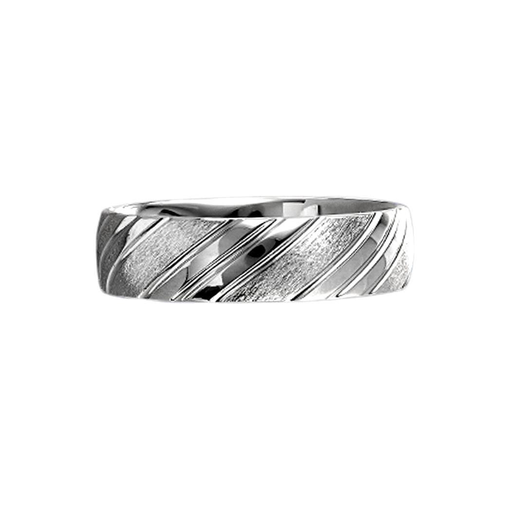 14k White Gold 6mm Top Fly Diamond Brush and High Polish Small Bars Men’s Wedding Band Size 10