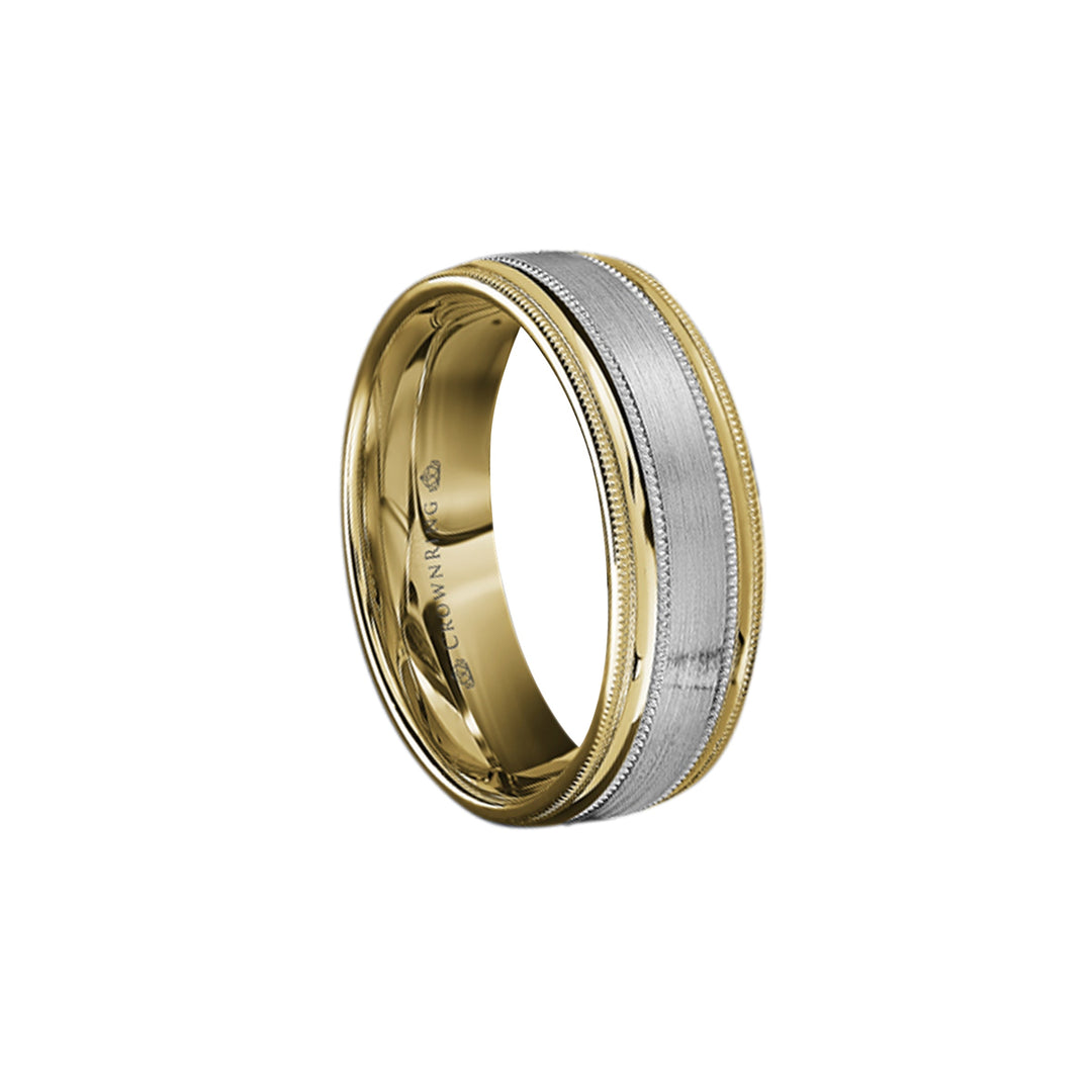 14 Karat  White and Yellow Gold 6mm Sandpaper Center to High Polished Sides Men’s Wedding Band Size 10