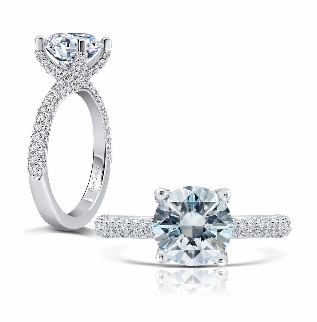 18 Karat White Gold Diamond Head and Shank Engagement Ring for a 1ct Center