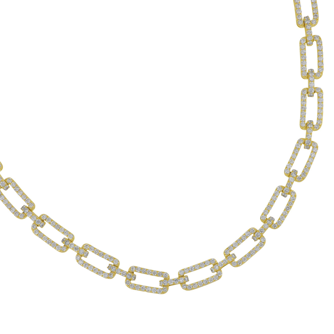 14 karat yellow gold alternating pave rectangular and bar links diamond 10.35ctw HI/SI neckalace 17"