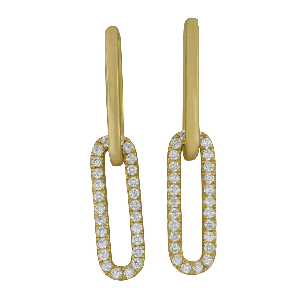 14 karat yellow gold 1 polished 1 pave diamond 0.54ctw GH/SI paper clip drop earring