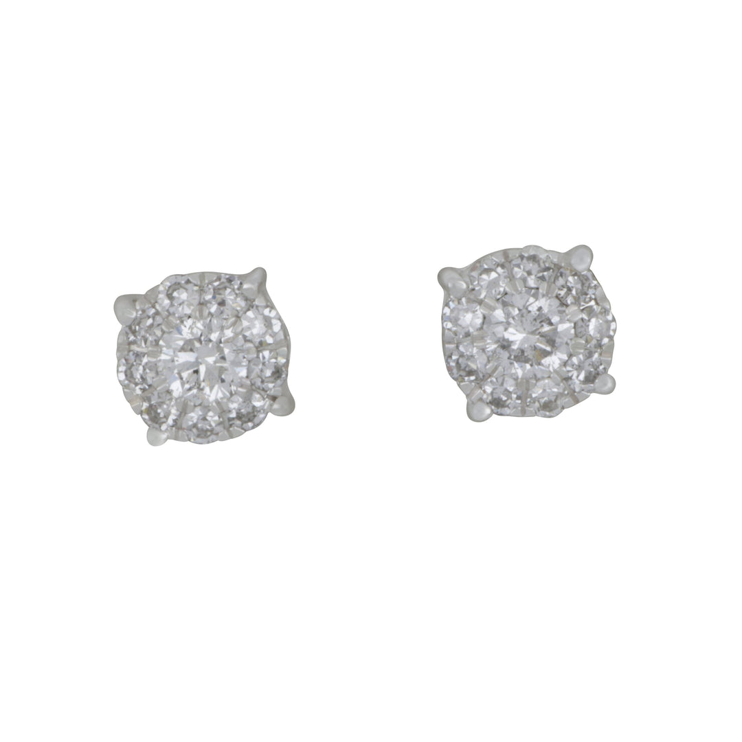 14k White Gold Round Halo Diamond 0.56tw HI/SI Stud Earrings