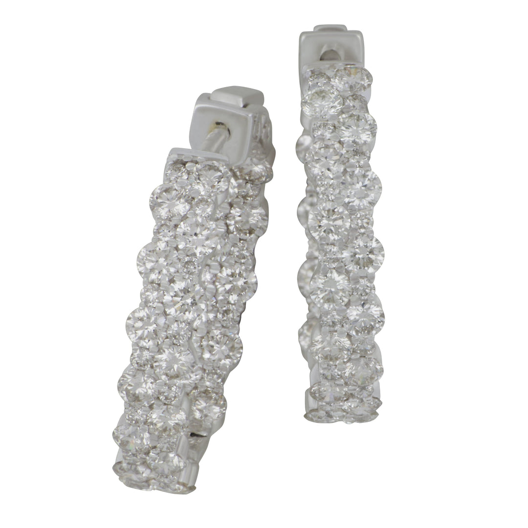 14 karat white gold 2 row IN/OUT diamonds 3.45ctw HI/SI hinged hoop earrings